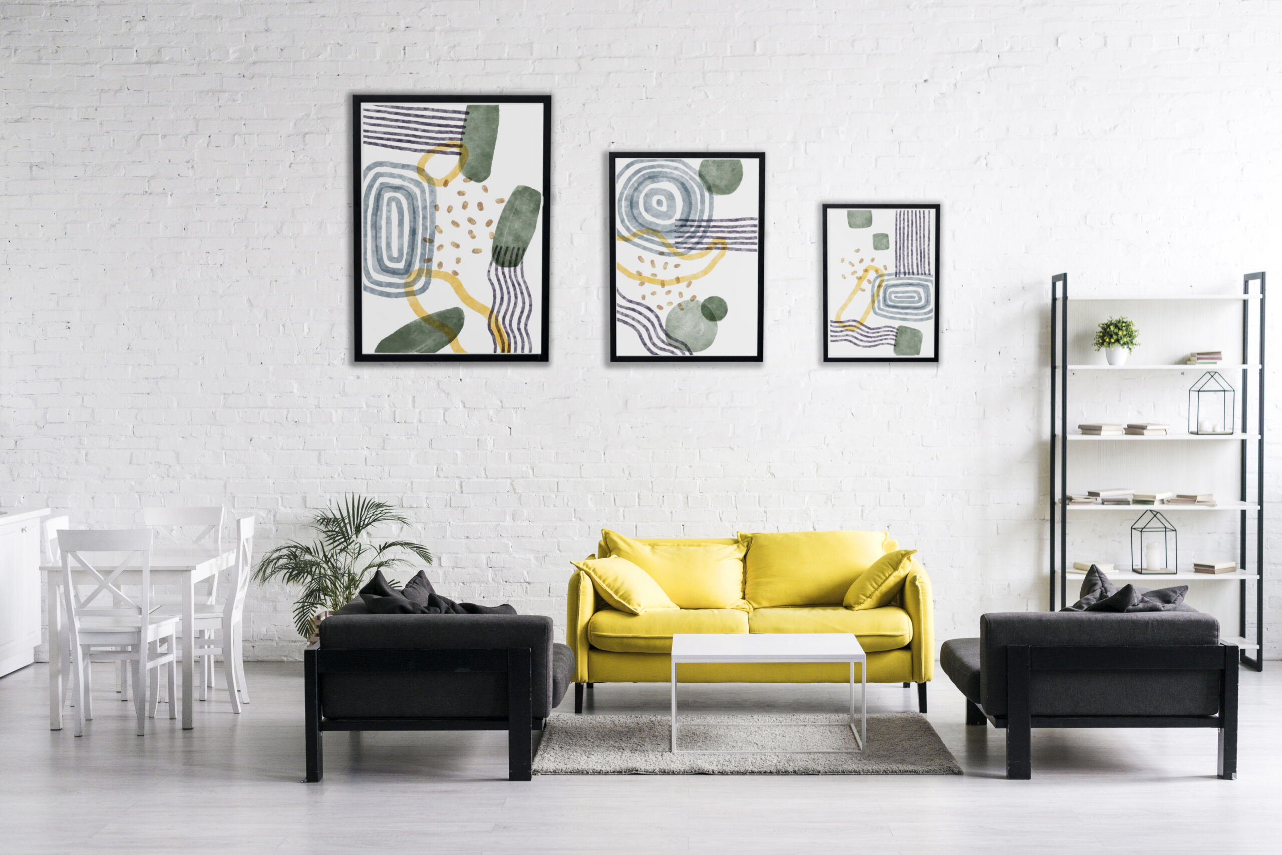 interior-design-with-photoframes-yellow-couch